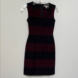 Banana Republic Burgundy and Black Striped Midi Sheath Dress